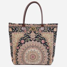 Oriental Navy Carpet Tote Shopper carpet bag MCW Handmade Navy Carpet, Victorian Carpet, Traditional Carpet, Burnout Velvet, Carpet Bag, Leather Travel Bag, The Tote Bag, Mary Poppins, Secret Sale