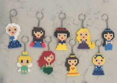 the pixel keychains have been made to look like cartoon characters