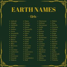 the earth names for boys are shown in gold and green, on a black background