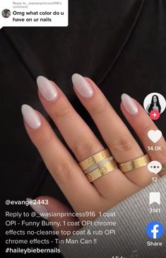 Basic Bridal Nails, Pearlized Pink Nails, Neutral Formal Nails, Chrome Wedding Nails For Bride, Bridal Chrome Nails, Hailey Beiber Nails Acrylic, Pearl Bridal Nails, Simple Almond Shaped Nails, Formal Nails Classy