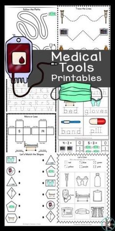 medical tools printables for kids to use in the classroom, including scissors and other items