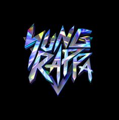 the words young rata written in metallic foil on a black background with an abstract design