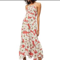 Free People Maxi Dress Nwt Beige/Coral Red Floral Print Size Xs Nwt$108 Fast Shipping C4 Feminine Red Midi Beach Dress, Red Feminine Midi Dress For Beach, Feminine Red Maxi Dress For Vacation, Feminine Red Maxi Dress For Beach, Feminine Red Maxi Dress For The Beach, Cute Vacation Outfits, Macys Women, Free People Maxi, Free People Maxi Dress