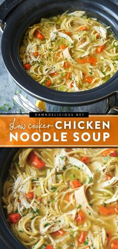 SLOW COOKER CHICKEN NOODLE SOUP Slow Cooker Chicken Noodle, Slow Cooker Chicken Noodle Soup, Soup Hearty, Chicken Noodle Soup Crock Pot, Chicken Noodles, Hearty Chicken, Crockpot Soup Recipes, Soup Recipes Slow Cooker, Soup Recipes Chicken Noodle