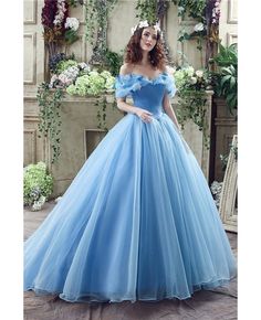 Shop Non Traditional Blue Cinderella Princess Bridal Gowns With Off Shoulder Straps online. Custom-made any plus size or color. Pro since 2009. Dress Quinceanera, Prom 2020, Wedding Dresses Cinderella, Cinderella Wedding, Marine Uniform, Blue Ball, Blue Evening Dresses, Cinderella Dresses, Gowns Prom