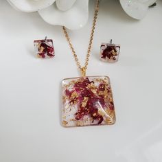 Flower Jewelry Pressed Flower Crafts, Mommy Jewelry, Jewelry Promotion, Square Jewelry, Square Necklace, Jewelry Bridal