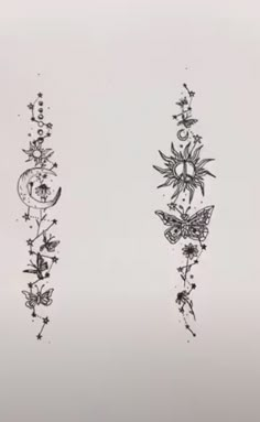 two black and white drawings of different flowers