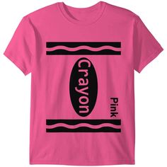 Fun Pink Top With Graphic Design, Pink Fun T-shirt With Screen Print, Fun Pink T-shirt With Screen Print, Fun Pink T-shirt With Text Print, Fun Pink T-shirt With Graphic Design, Pink Cotton Shirt With Graphic Design, Pink Crew Neck Shirt With Graphic Design, Pink Graphic Design Tee Shirt, Crayon Shirt