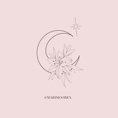 the moon and flowers are drawn on a pink background