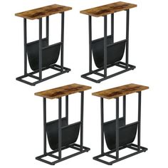 four metal and wood tables with wheels on each side, set of 4 in black