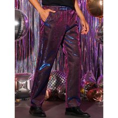 Lars Amadeus Shiny Pants for men's disco party dance sparkle glitter slacks trouser. Lightweight fabric with a printed and shiny finish. The sparkling slim fit pants are fashionable and trendy, making you stand out from the crowd. Perfectly match the pants with printed shirts, hats, and sneakers for a casual eye-catching look. Halloween Disco, Disco Look, Sparkle Outfit, Statement Pants, Slim Fit Chino Pants, Glitter Pattern, Glitter Shirt, Slacks Trousers, Shiny Pants