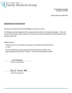 an appointment letter from the family medical group, which is being used as a reference