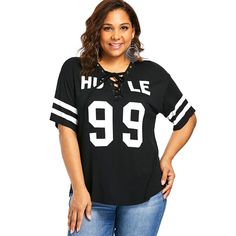 Letter Print Plus Size Criss Cross Color Blocking T-shirt - Black - 3O70562312 - Women's Clothing, Plus Size Women's Clothing  #PlusSizeWomensClothing #Women's #Clothing # #Plus #Size #Women's #Clothing Lace Tunic Tops, Spandex Shirts, Plus Size Lace, Stripe T Shirt, Football T Shirt, Cheap T Shirts, Trendy Plus Size Clothing, Plus Size Womens Clothing, Plus Size T Shirts