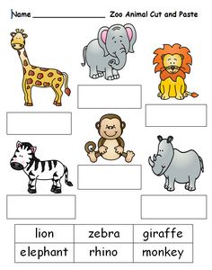 worksheet with animals and their names