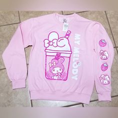 New With Tags Sanrio My Melody Strawberry Boba Glitter Graphic Sweatshirt (Medium). Measurements Taken Flat: Pit To Pit: Approx 19.5 In Shoulder To Bottom Hem: Approx 25 In Sleeve: Approx 23.5 In Spring Crew Neck Tops With Glitter Print, Pink Glitter Print Tops For Spring, Long Sleeve Cotton Tops With Glitter Print, Cute Crew Neck Top With Glitter Print, Casual Pink Tops With Glitter Print, Kawaii Long Sleeve Tops For Loungewear, Pink Casual Top With Glitter Print, Casual Long Sleeve Sweatshirt With Glitter Print, My Melody Hoodie