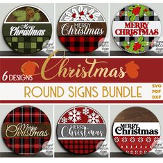 six christmas round signs with different designs