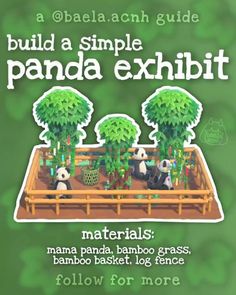 an advertisement for panda exhibit with three pandas in a bamboo planter and the words, build a simple panda exhibit materials mama panda bamboo