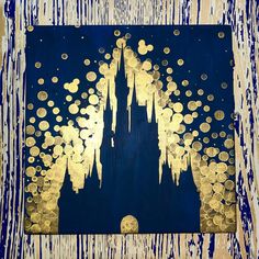 a painting of a castle with lots of gold dots on it