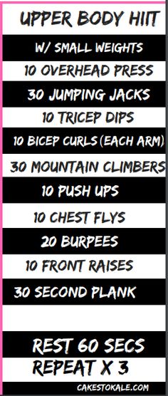 the upper body hit workout plan is shown in black and white, with pink accents