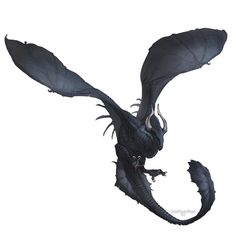 a black dragon is flying through the air