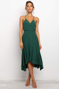 Australian Boutique, Back Neck, Ruffle Hem, Midi Length, High Low Dress, High & Low, High Low, Backless Dress, Wrap Dress