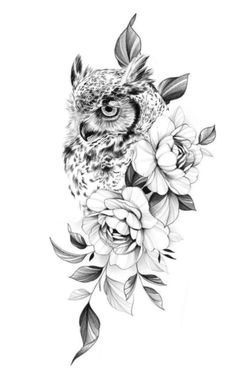 an owl and flowers tattoo design