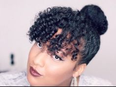 EASY FAUX CURLY BANGS & BUN | Natural Hairstyle - YouTube How To Style Short Hair, Style Short Hair, Curly Hair Photos, Curly Bangs, Natural Hairstyle, Updo Styles, Edgy Hair