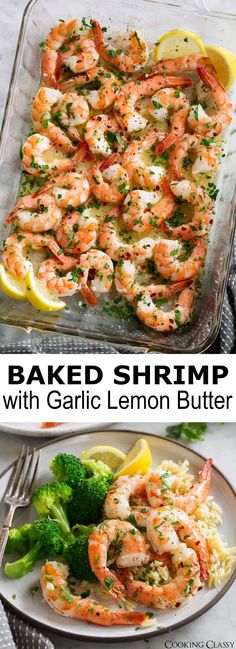 baked shrimp with garlic lemon butter and broccoli