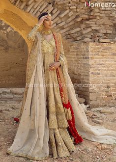 Golden Bridal Lehenga with Royal Angrakha Dress Golden Bridal Lehenga, Angrakha Dress, Kurta Style, Desi Clothes, Pakistani Bridal Dresses, Pakistani Wedding Dresses, Pakistani Bridal Wear, Pakistani Bridal, How To Dye Fabric