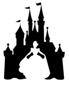 the silhouette of a princess in front of a castle