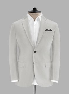 Embrace minimalism while sporting our Italian Light Gray Cotton Jacket. Made with pure cotton fabric, it is both breathable and absorbent, making it an excellent choice for hot summer days. Cotton provides summer comfort without sacrificing style, similar to linen. The jacket's plain surface and light gray color scheme make it suitable for any occasion, from the morning commute to more formal events. This jacket is a surefire hit for the summer season. 
  A fabric for all seasons in breathable c Classic Solid Color Summer Blazer, Gray Cotton Blazer For Work, Gray Cotton Workwear Blazer, White Linen Outerwear With Welt Pockets, Casual Sport Coat With Pockets For Summer, White Linen Outerwear For Business Casual, White Linen Outerwear For Business, Casual Single Breasted Sport Coat For Summer, Casual Single Breasted Summer Sport Coat