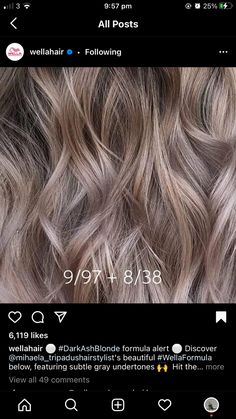 Wella Hair Formulas, Ashy Blonde Toner Formula, Wella Color Touch Toner Formulas, Ash Beige Blonde Formula, Wella Hair Color Formulas, Dark Blonde Toner, Wella Ash Blonde, Dark Toner For Blonde Hair, Mushroom Brown Toner Formula Wella