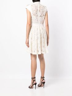 Elegant Mini Length Lace Dress For Daywear, Elegant Scallop Lace Mini Dress For Daywear, Elegant Mini Dress With Scalloped Lace For Daywear, Elegant Mini Dress With Lace Collar For Daywear, White Lace Mini Dress With Lace Collar, Elegant Lace Patchwork Mini Dress For Daywear, Elegant Mini Dress With Lace Patchwork For Daywear, Zuhair Murad Dresses, Mini Dress White