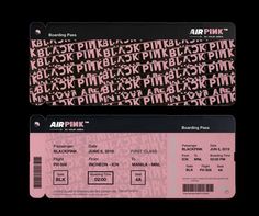 an air pink ticket sitting on top of a black table next to a barcode