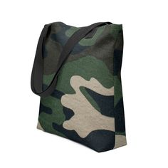 Introducing our versatile camouflage tote bag! This spacious bag is perfect for any occasion, whether it's a weekend getaway, a workday or a school day. It features a stylish camouflage pattern and can be used as an overnight bag, carry-on bag, diaper bag, work bag, school bag and more. With ample room for all your essentials, you'll love the convenience and style of this must-have bag. Order yours today and be prepared for any adventure! Bag size: 15″ × 15″ (38.1 × 38.1 cm) * Capacity: 2.6 US g Military Style Canvas Bags For Everyday Use, Military Style Shoulder Bag For Travel, Military Style Rectangular Bag For Everyday Use, Military Style Shoulder Bag For Everyday Use, Military Style Rectangular Travel Bag, Military Style Rectangular Outdoor Bag, Military Style Bags With Adjustable Strap For Daily Use, Military Style Shoulder Bag For Daily Use, Everyday Military Style Khaki Bag