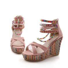 Summer Beads, Bohemian Sandals, Wedges Sandals, Beaded Sandals, High Heel Wedges, Womens Sandals Wedges, Womens Summer Shoes, Shoes Heels Wedges, Platform Sandals Heels