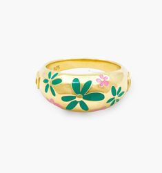 Meet our stunning Green Flower Ring. The striking green and soft pink petals beautifully blend together to evoke the beauty and energy of a blooming garden. The lively green and delicate pink shades create a refreshing and earthy vibe that effortlessly brightens up your stack. It's like wearing a piece of springtime wherever you go.
Available also in 14K Solid Gold. 
Please note that 14K bespoke items are final sale and production time is around 2 weeks.
Dome Height: 10mm Spring Flower-shaped Gold Rings, Gold Flower Rings For Spring, Gold Floral Rings For Spring, Spring Pink Flower Ring Gift, Pink Petal-shaped Jewelry For Spring, Spring Multicolor Adjustable Rings, Pink Ring For Spring Gift, Pink Rings Suitable For Spring Gift, Pink Ring As Spring Season Gift