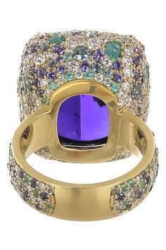 Jared Lehr tanzanite ring with paraiba, purple sapphire and diamnd accents. 18k Yellow Gold Luxury Multicolor Amethyst Ring With Gemstone Accents, Luxury Multicolor Amethyst Ring For Formal Occasions, Multicolor Luxury Amethyst Ring For Formal Occasions, Multicolor Luxury Amethyst Ring, Multicolor Brilliant Cut Sapphire Ring For Formal Occasions, Luxury Purple Multi-stone Rings, Luxury Purple Multi-stone Sapphire Ring, Luxury Multicolor Sapphire Ring For Formal Occasions, Luxury Multicolor Amethyst Ring For Anniversary