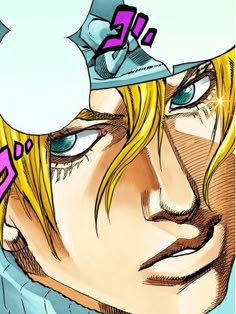 an anime character with blonde hair and blue eyes wearing a white headgear, looking to his left