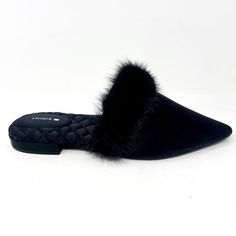 Condition: New With Box And Dust Bag Size: Women's Material: Mink Fur Color: Black Style: Loafers Trendy Black Flat Heel Mules, Black Flat Mules For Party, Chic Black Flat Mules, Trendy Black Evening Mules, Winter Black Mules With Round Toe, Black Round Toe Mules For Winter, Casual Black Mules For Night Out, Black Velvet Loafers, Style Loafers