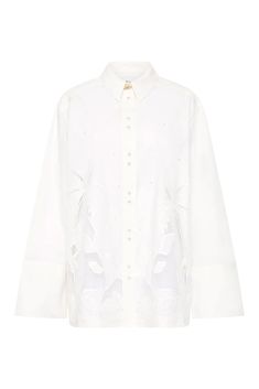 Agua Embroidered Shirt | Ivory | Aje – Aje World Elegant Tops With Embroidered Cuffs, Luxury Spring Tops With Buttons, Luxury Buttoned Tops For Spring, Luxury Buttoned Shirt For Spring, Designer Embroidered Shirt For Spring, Elegant Cotton Tops With Embroidered Cuffs, Elegant Cotton Blouse With Embroidered Cuffs, Designer Formal Tops With Floral Embroidery, Designer Spring Shirt With Button Cuffs