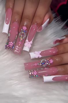 Nail Pink Ideas, Pink Birthday Nail Designs, Latina Acrylic Nails, Xxl Nails, Punk Nails, Simple Acrylic Nails