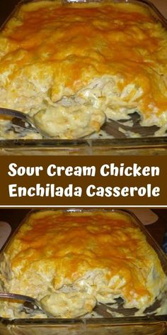 two pictures of chicken enchilada casserole