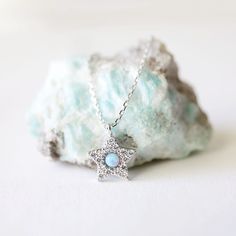 "Beautiful and lovely dainty silver color star necklace. Made of CZ stone star with blue opal stone charm and skinny rhodium plated brass chain. Lobster clasp closure. Soft and warm. Perfect paired with any outfit or great gift item. Your beautiful necklace will ship in a gift box. If you have any question, please feel free to contact me. Thanks :) ♥Necklace length 14\"-18\" ♥Star charm 3/8\" ♥Rhoidum plated over brass / Opal stone / CZ stone ♥ See more Rudiana Accessories Rudiana.etsy.com" Silver Star-shaped Jewelry For Birthday Gift, Silver Star Necklaces With Birthstone, Silver Star Necklace With Birthstone, Silver Star Birthstone Necklace, Silver Star-shaped Jewelry For Birthday, Silver Star Shaped Jewelry For Birthday, Silver Star-shaped Birthday Jewelry, Silver Star Necklaces For Birthday, Silver Star Necklace For Birthday