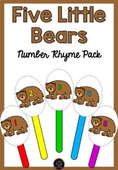 five little bears number rhyme pack with four different colors and numbers on them