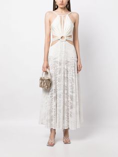 Elegant Lace Maxi Dress With Hollow Out Details, Elegant Hollow Out Maxi Dress, Elegant Maxi Length Hollow Out Dress, Sleeveless Summer Lace Gala Dress, Sleeveless Lace Dress For Summer Gala, Elegant White Hollow Out Maxi Dress, Elegant Sleeveless Beach Lace Dress, White Hollow Out Midi Dress For Party, Elegant Sleeveless Lace Beach Dress