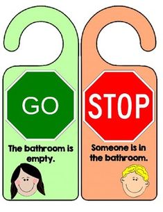 two door hangers that say go, the bathroom is empty and someone is in the bathroom