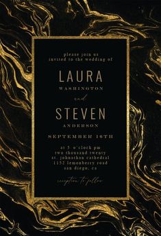 an elegant black and gold wedding card