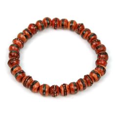 Inlaid Yak Bone Stretch Bracelet 8mm Red Size approx. 7" Strung on high quality rubber elastic Red Stretch Bracelet With 8mm Round Beads, Stretch Bracelet, Stretch Bracelets, Bones, Beaded Bracelets, Elastic, Bracelet, High Quality, Red