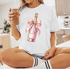 Champagne Bottle New Years Eve Coquette Style Pink T-shirt, Comfort Colors Tee Unisex Adult Shirt, Holiday Party Outfit, Poppin Champagne, - Etsy